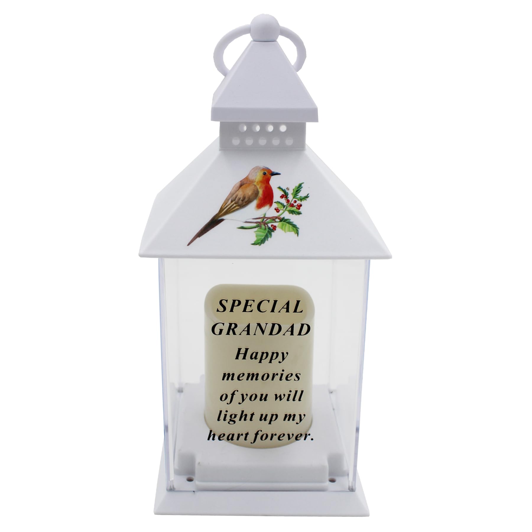Memorial Lantern Battery Operated with Robin Design and Verse (Special Grandad 1003)