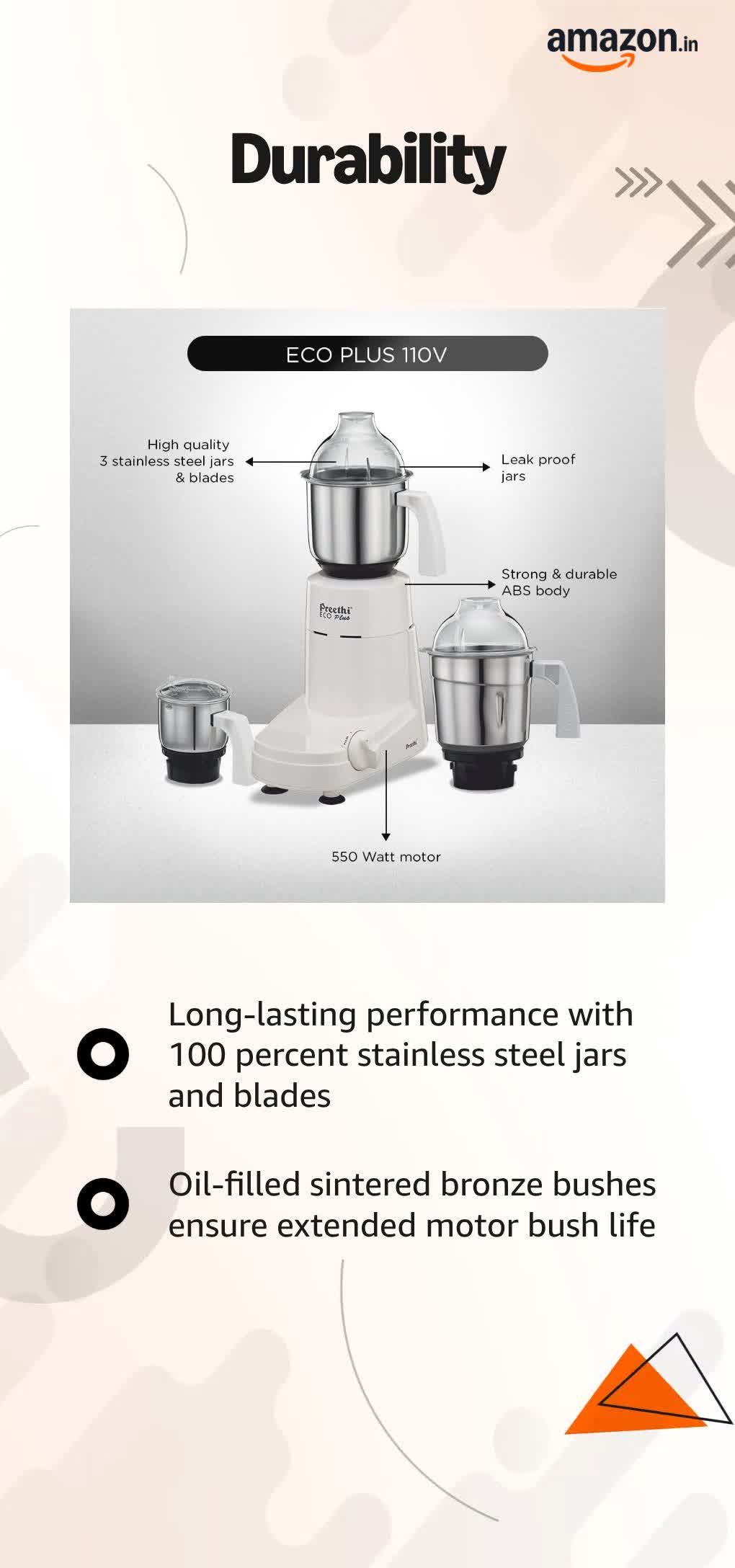 Buy Preethi Eco Plus MG-138 110V, 550 Watt Mixer Grinder With 3