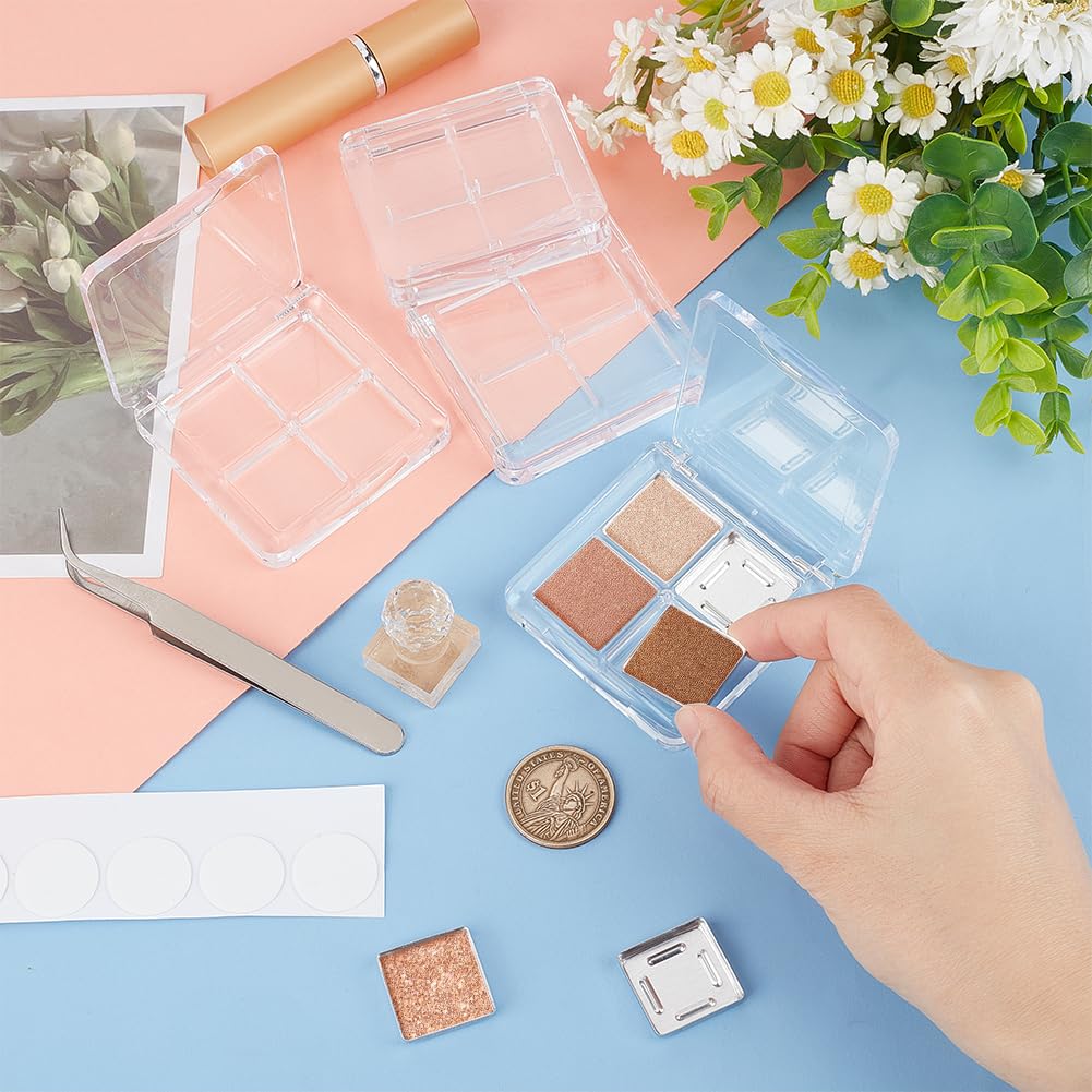 Kit de 4 cajas vacías de sombra de ojos, paleta de maquillaje personalizada delgada, contenedor de lápiz labial con 20 bandejas de paleta para viajes, cosméticos y proyectos de manualidades 3