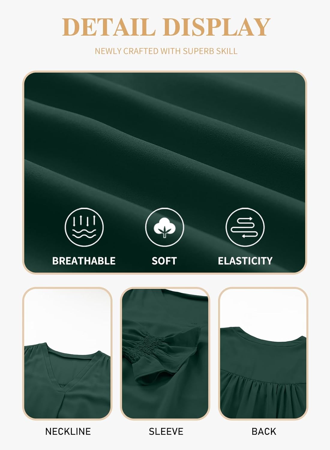 Eytino Plus Size Tops for Women Sexy V Neck Smocked Long Sleeve Blouse Loose Casual Work Shirts(1X-5X) - Image 5