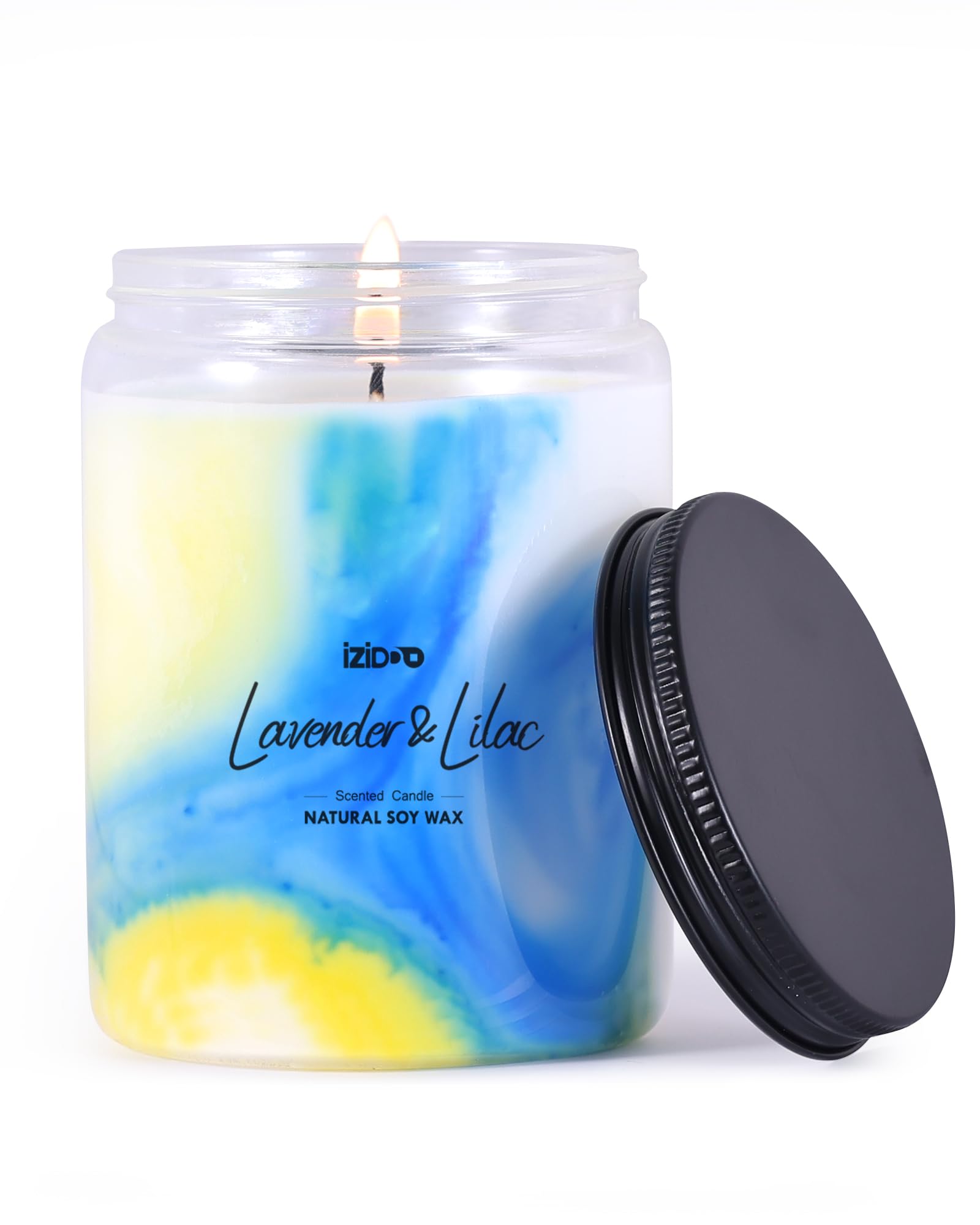IZIDDO Lavender & Lilac Scented Candles, 9.5 oz, 60 Hour Burn, Natural Handmade Marble, Holiday Gifts