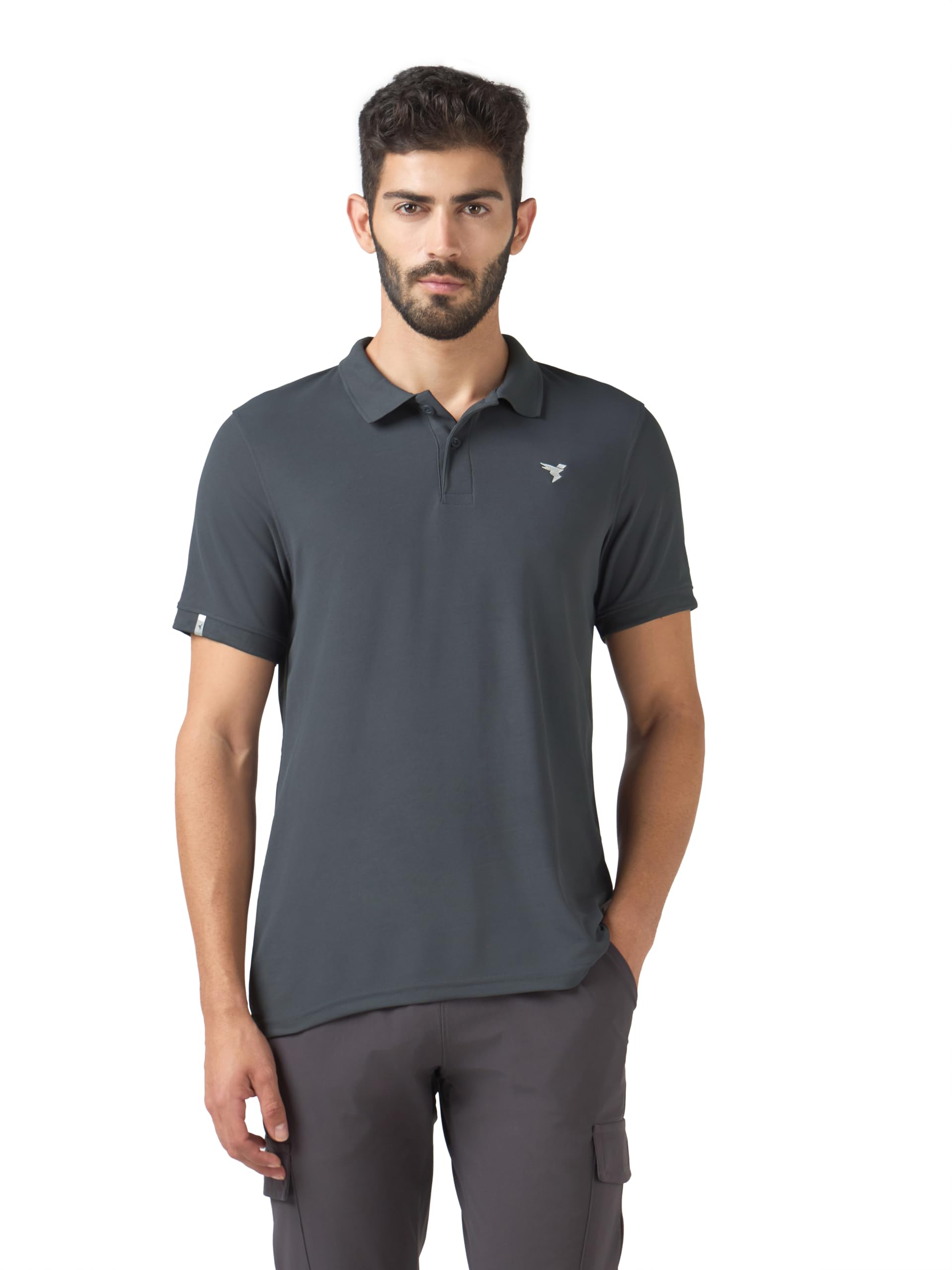 TECHNOSPORT Men's Solid Slim Fit Polo Collar T-Shirt MATPIQ Half Sleeve Button Polyester for Gym Golf Casual Anti Odour UPF50+-picture-24