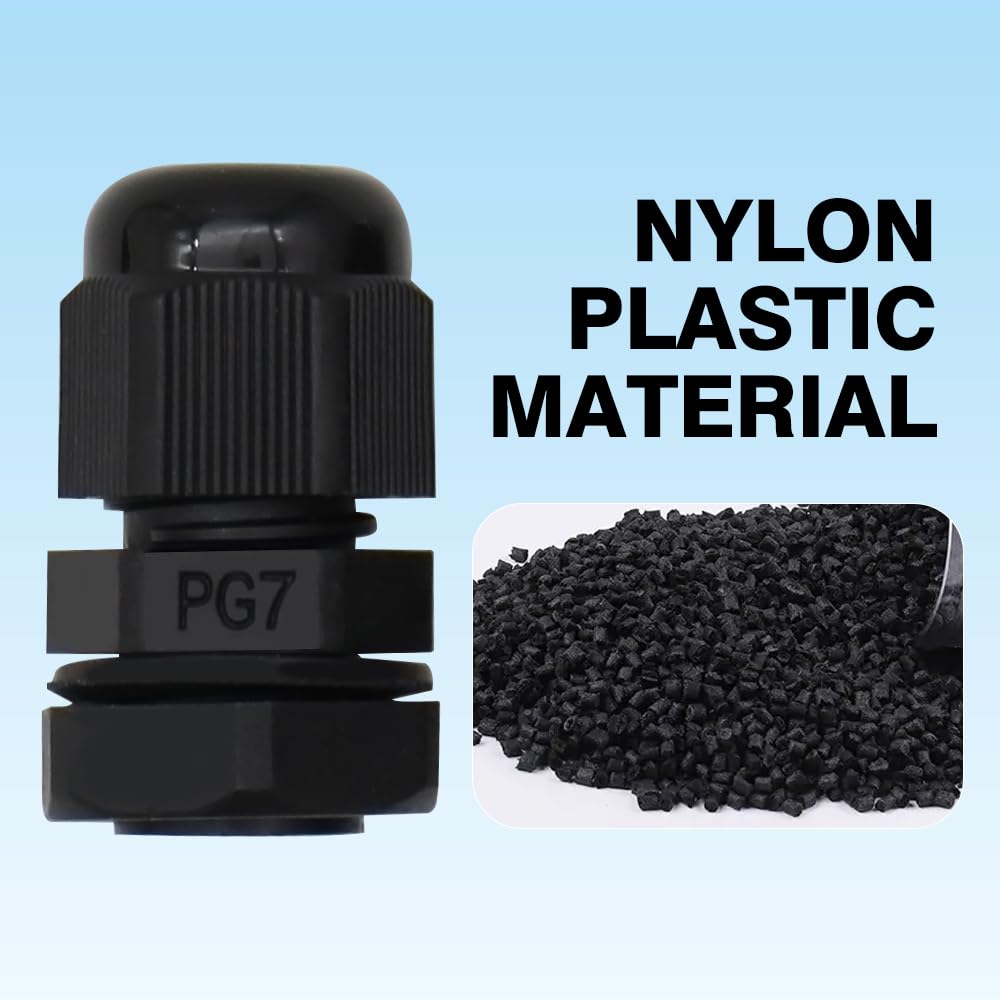 MAKERELE PG7 - Pressacavi Giunti Protezioni per cavi, in plastica e nylon, impermeabile, dado di bloccaggio regolabile per filo da 3,1 mm-6,6 mm (100 pezzi), con guarnizioni, nero
