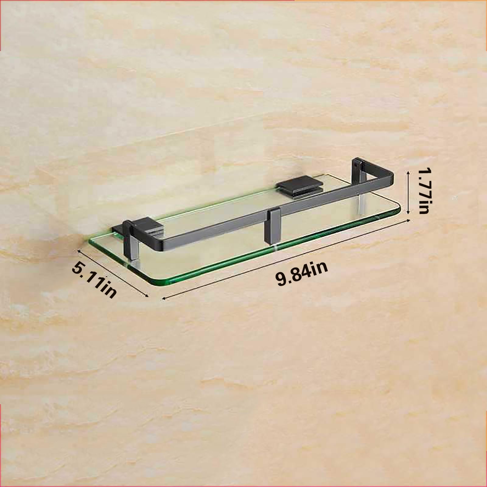 Estante de baño de cristal, estante cuadrado templado con riel, montado en la pared para cocina e inodoro, ideal para almacenamiento y organización de baño