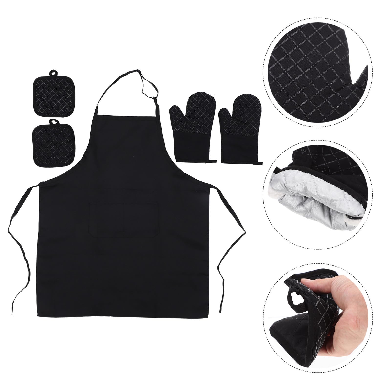 GALPADA Set da Cucina Presine Isolanti Antiscivolo in Cotone e Silicone 5 Grembiule Regolabile 5 Guanti da Resistenti al Calore per Feste e Servizio