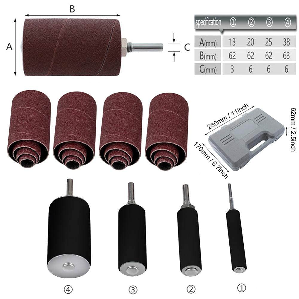 Con caja de almacenamiento Mangas abrasivas de goma duraderas Kit de lijado de tambor de pulido de metal para carpintería DIY Profesional para taladro de prensa, como se muestra