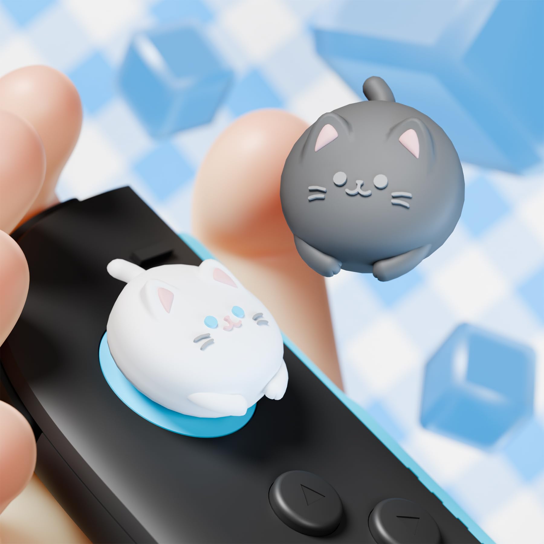 PlayVital 4 Piezas de Agarres para el Pulgar para Nintendo Switch 2 2025, Kawaii Tapas de Silicona para Joysticks de Joycon, Protector para Joystick, Accesorios para Switch 2 (Gatito Lindo)