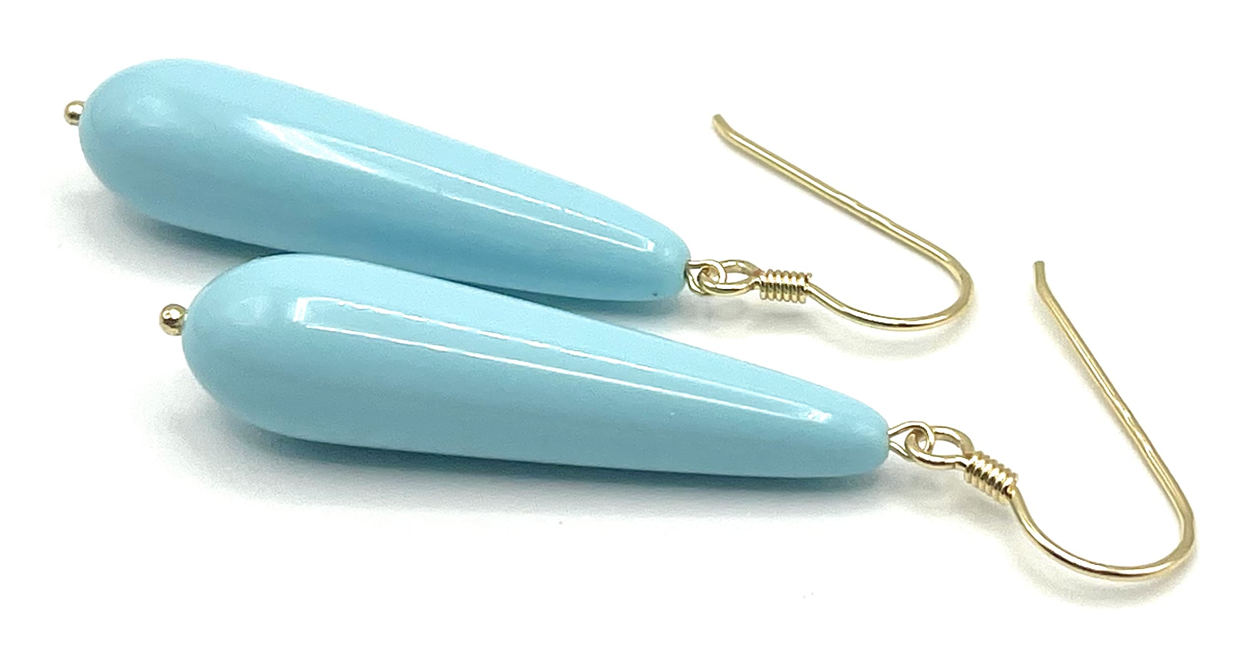 Orecchini con Lunghe Gocce Turchesi, Pendenti Argento Galvanizzato Oro, Gioielli Classici Made in Italy, Bijoux Estate, Regalo per Lei