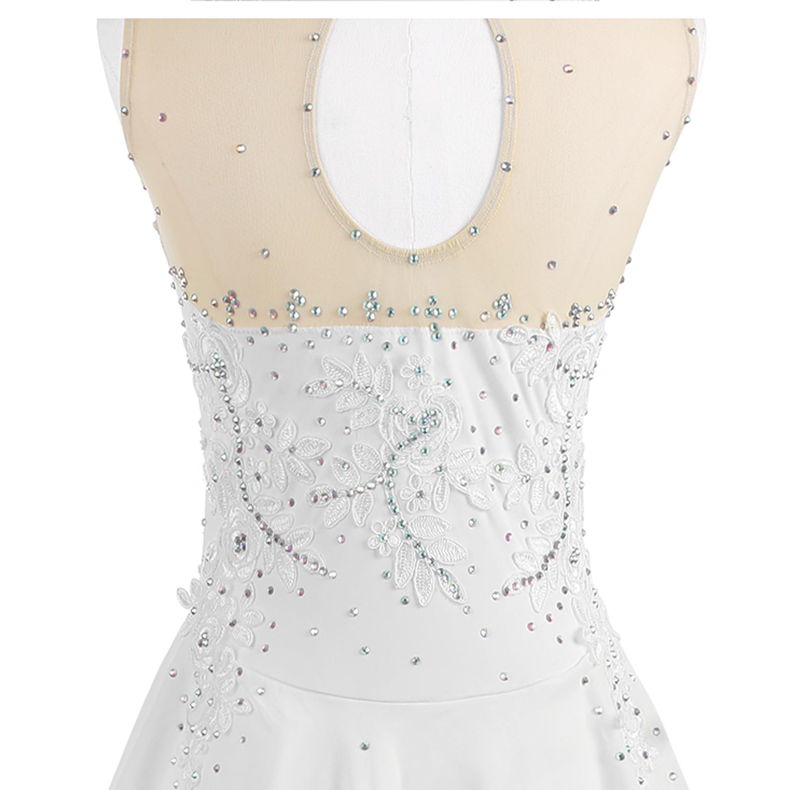 Maillot Profesional de Competición de Patinaje Artístico para Niñas Hecho a Mano con Pedrería Sin Mangas Traje de Gimnasia Rítmica y Vestido Ballet
