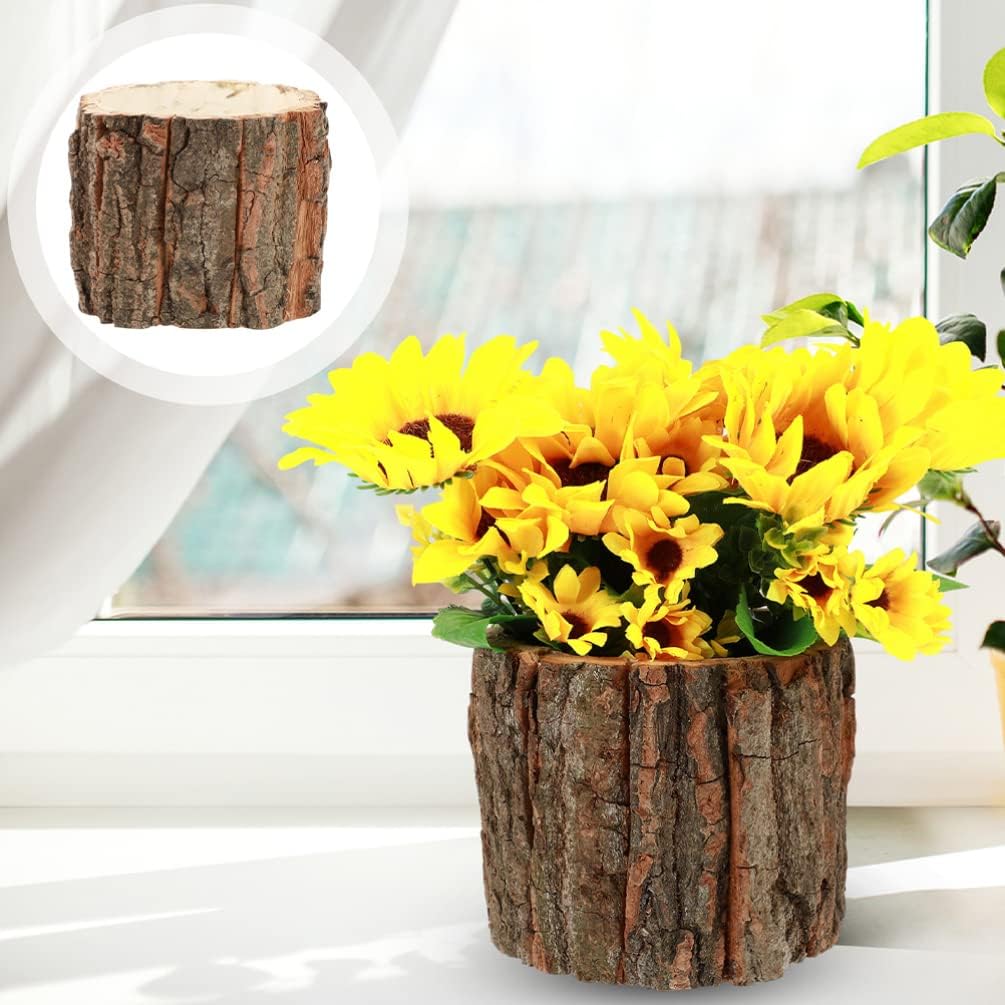 Yardwe 3pcs Wooden Pots Bark with Tree Trunk Pattern Rustic Planter Small Plants Vase Desktop Pen Holder for Indoor Home Decor 10cm
