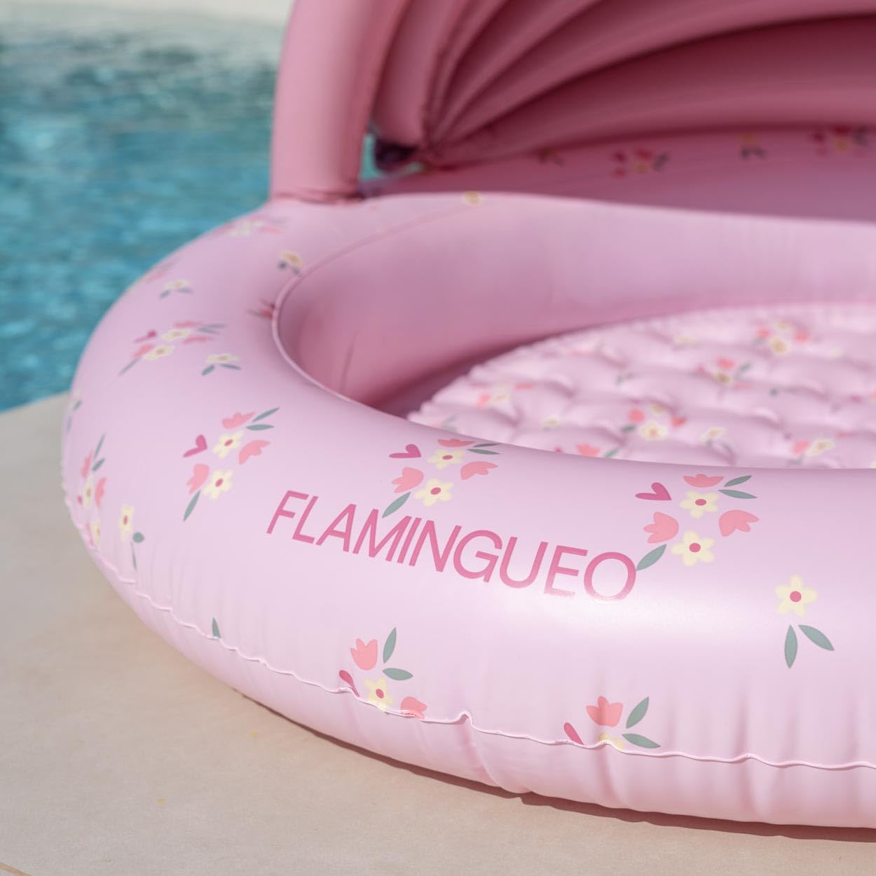 Flamingueo Mini Piscina Infantil - con Toldo para el Sol - para Playa y Jardín - PVC Resistente - Válvula Drenaje - 120 x 110 x 65 cm - Rosa