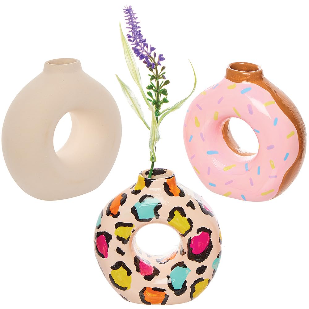 Baker Ross FX702 Ceramiczne wazony na pączki - zestaw 3 sztuk, ceramiczne półfabrykaty do dekoracji