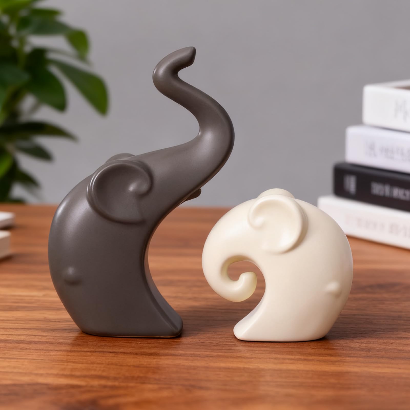 Ceramic Elephant Couple Statues, Modern Intertwined Elephant Figurines for Home Decor, Love Symbol Wedding, Nordic Porcelain Decorations for Living Room, Shelf, Tabletop