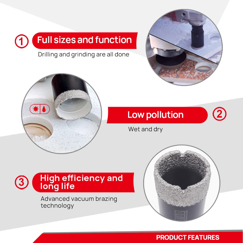 DT-DIATOOL Foret Diamant Carrelage Kit 8 pièces - 6/6/8/20/32/50mm Scie Cloche Diamantée +35mm Mèches Chanfrein Biseautées+Adaptateur pour Porcelaine Carrelage Marbre Granit