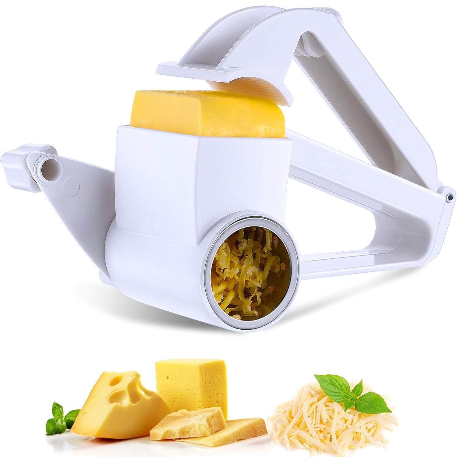 EHIOG Manual Handheld Mechanical Grater, Cheese Grater, Handheld Cheese Grater with Stainless Steel Drum, for Cheese Chocolate Fruits and Vegetables-White