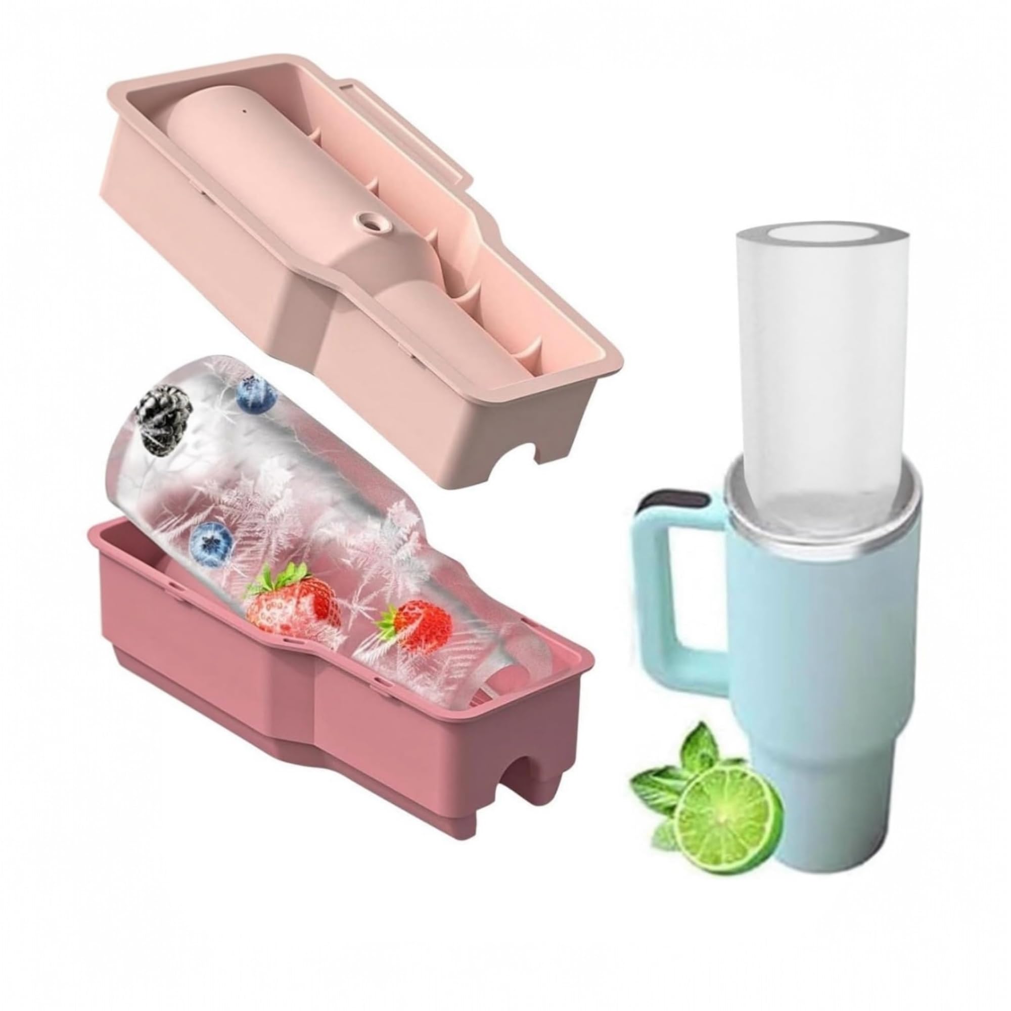Stanley Cup için Buzluk Tepsisi 30-40 oz | Kapaklı Silikon Silindir Buz Kalıbı