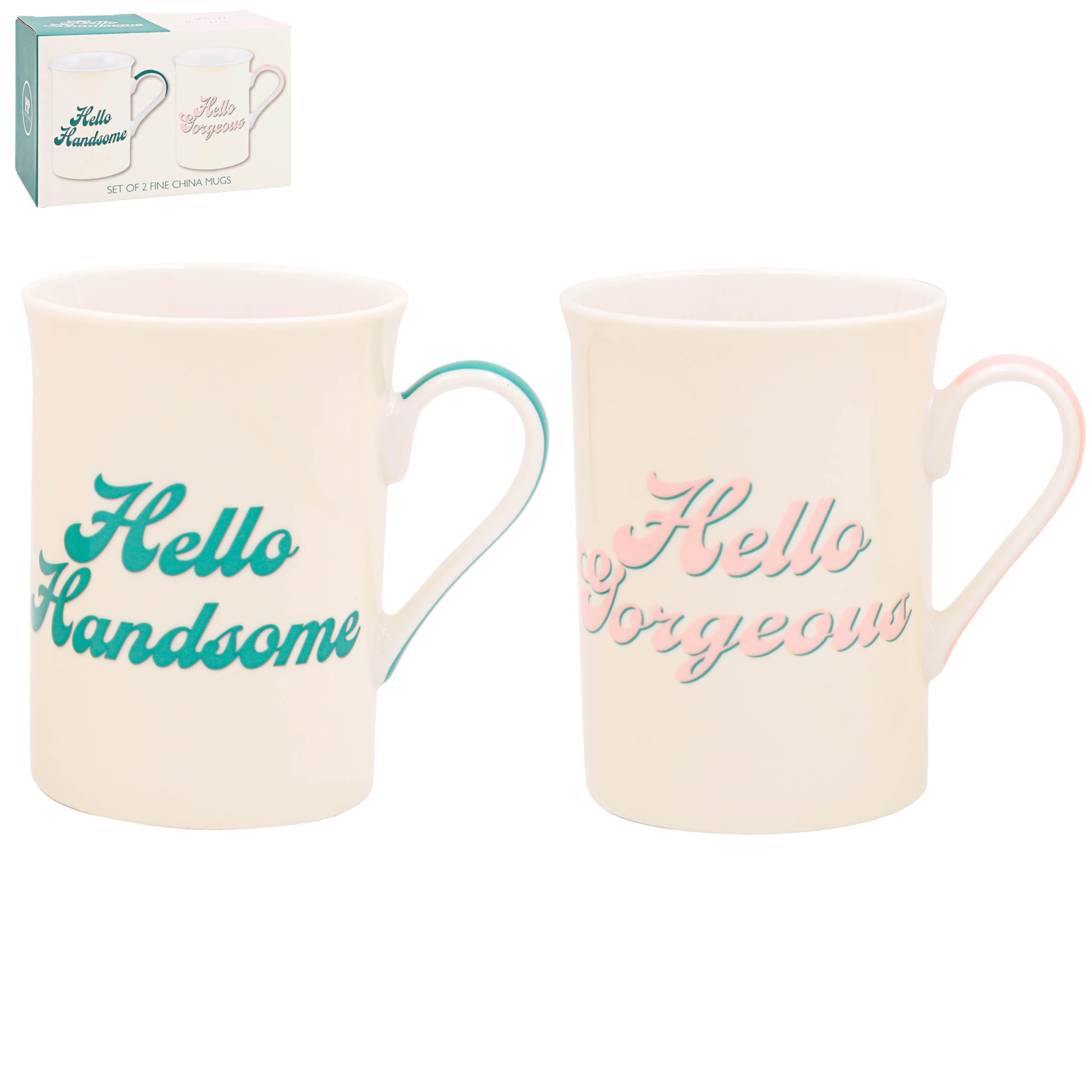 Lesser & Pavey His N Hers Hello Handsome & Hello Gorgeous Mugs Set of 2 275ml for Coffee, Tea and Hot Drinks | Fine China Coffee Mugs for Daily Use | Practical Drinkware Gifts for Women & Men