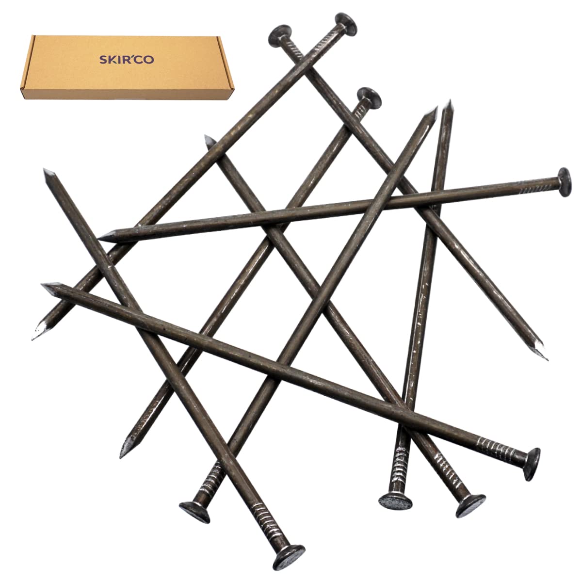 SKIR'CO (16 piezas) Clavos de construcción de acero 7,6 x 260 mm, cabeza redonda plana, clavos de alambre comunes multiusos para madera