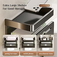 Vista 2 de OLizee® Soporte de papel higiénico de montaje en pared sin taladros con estante Soporte de pared para papel higiénico, dispensador de rollo de papel