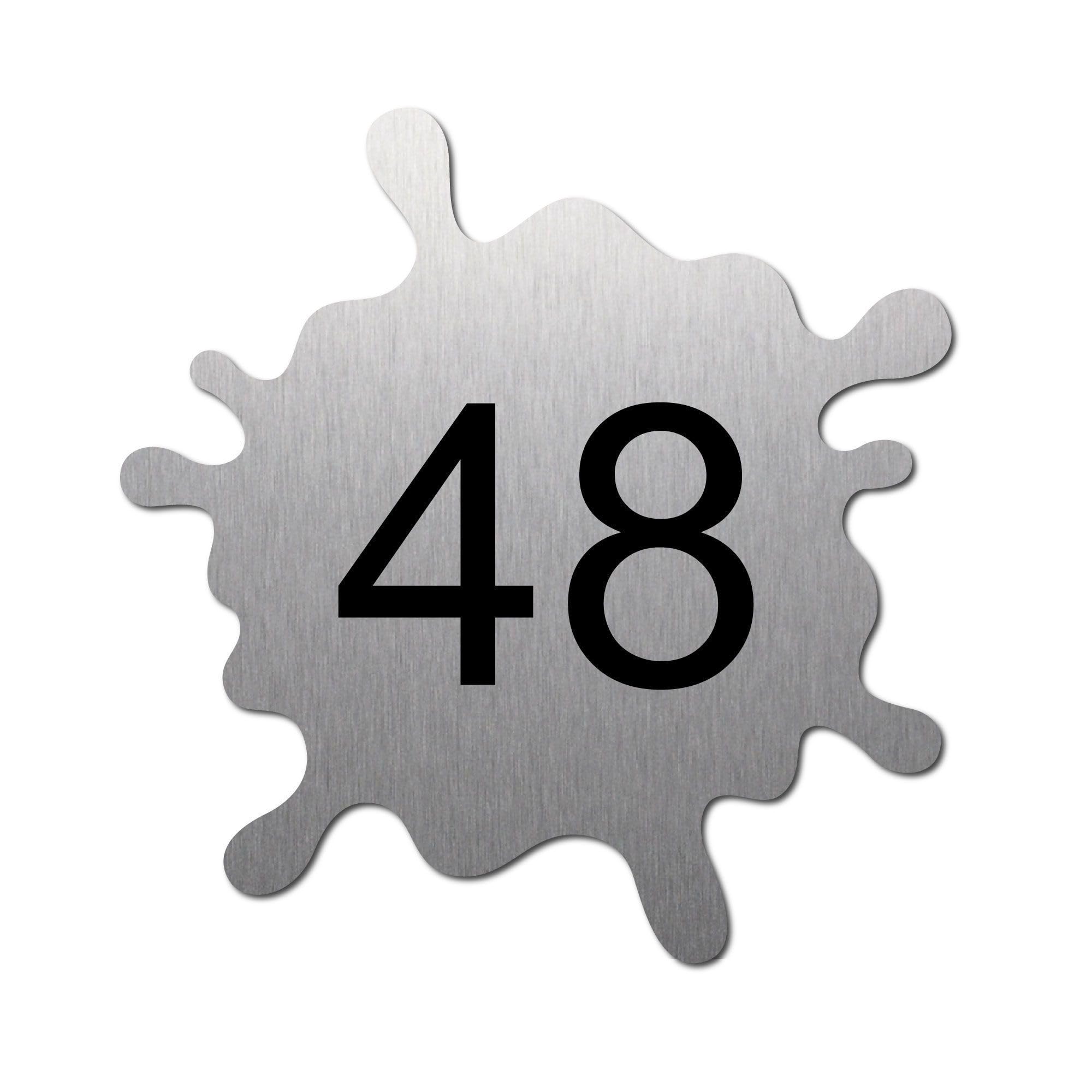 Placa grabada para buzón número Splash autoadhesivo, 8 x 8 cm, personalizada, 1 a 2 líneas, aluminio cepillado