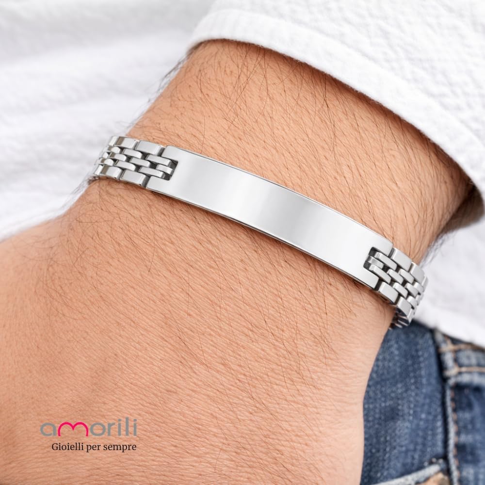 Bracciale Uomo Personalizzabile con Incisione in Acciaio Inox Maglia Jubilee – Gioiello Maschile Personalizzato con Frasi e Date – Idea Regalo Uomo
