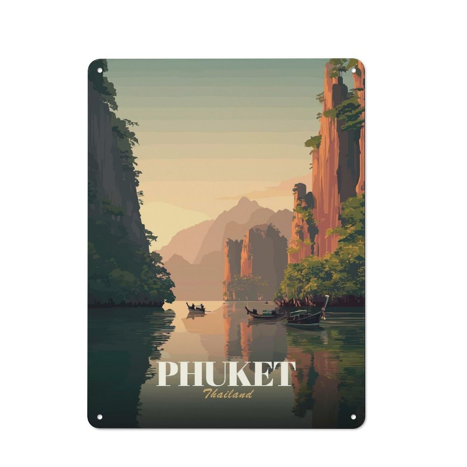 Junmoney Style-16 Vintage Tin Sign 40X30cm With Phuket Thailand Travel (2) For Living Room Or Hallway, For Vintage Wall Decor Fans, For Metal Sign Collectors