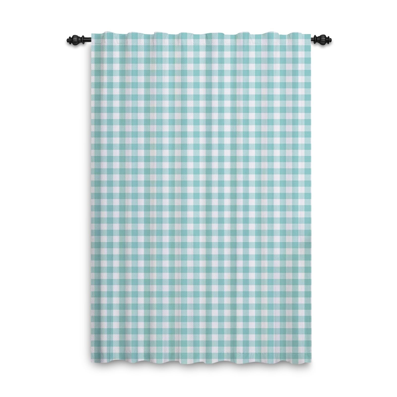 ggaimwf Checked Curtains Mint Green Gingham Curtains for Living Room Farmhouse Classic Plaid Curtains Window Treatments Bedroom Nursery Internal Door Back Tab Curtain Drape 117x229cm 1 Panel