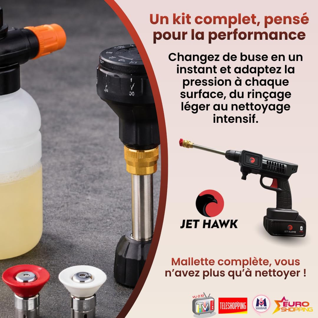 VENTEO Jet Hawk Nettoyeur Pression sans Fil | Batterie Rechargeable | Pistolet à Eau Jet Concentré Réglable | Accessoire Voiture pour Nettoyage Voiture Extérieur Carrosserie Jantes Surfaces