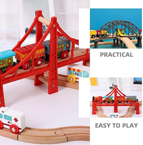 Miniatura 5 de Totority Puente de intersección de 2 piezas, puente de tren de madera, modelo puente de ferrocarril con pista de madera, puente de suspensión,