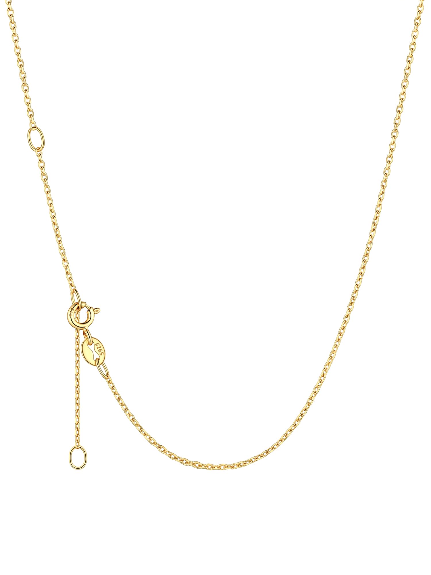 ChicSilver Chaîne Collier en Sterling Argent 925 pour Femme,Maille Plaqué Or 18 Carats Largeur 1,1/1,5 mm-Longueur 40 à 60 cm,Colliers Chaine Rolo pour Pendentif avec Boîte Bijou Cadeau