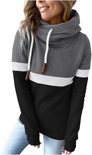 Amazon.com: Camiseta casual para mujer, sudadera a juego de colores, cuello  alto, sudaderas con capucha de manga larga, blusas sueltas : Ropa, Zapatos  y Joyería