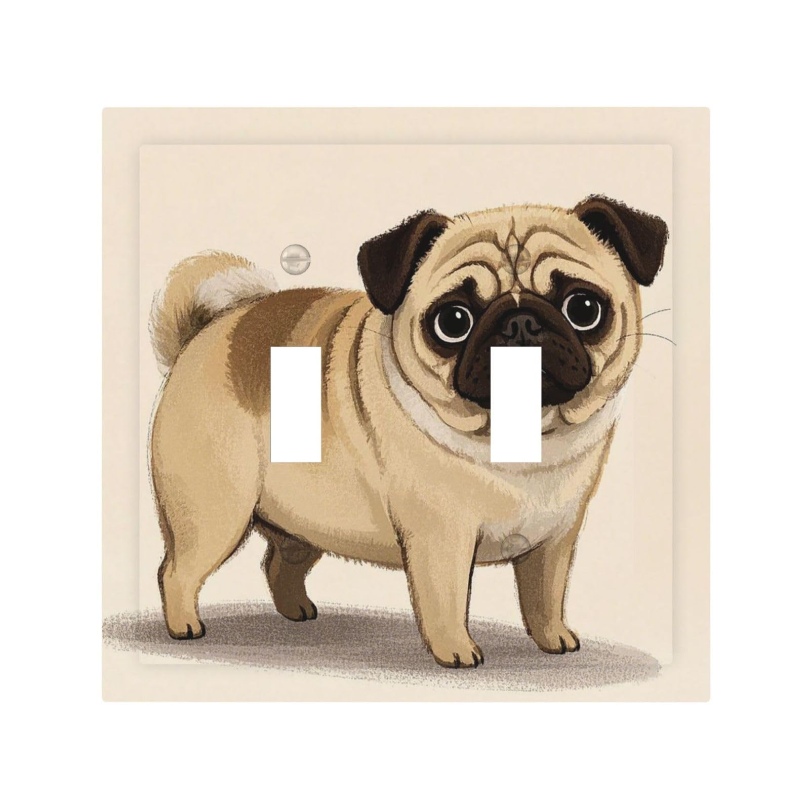 2-Gang Decorator Wall Plate cartoon pug Light Switch Cover Double Toggle Receptacle Wall Plate Mid Size 4.9" x 5" Wallplate Unbreakable Polycarbonate Outlet Faceplates Covers
