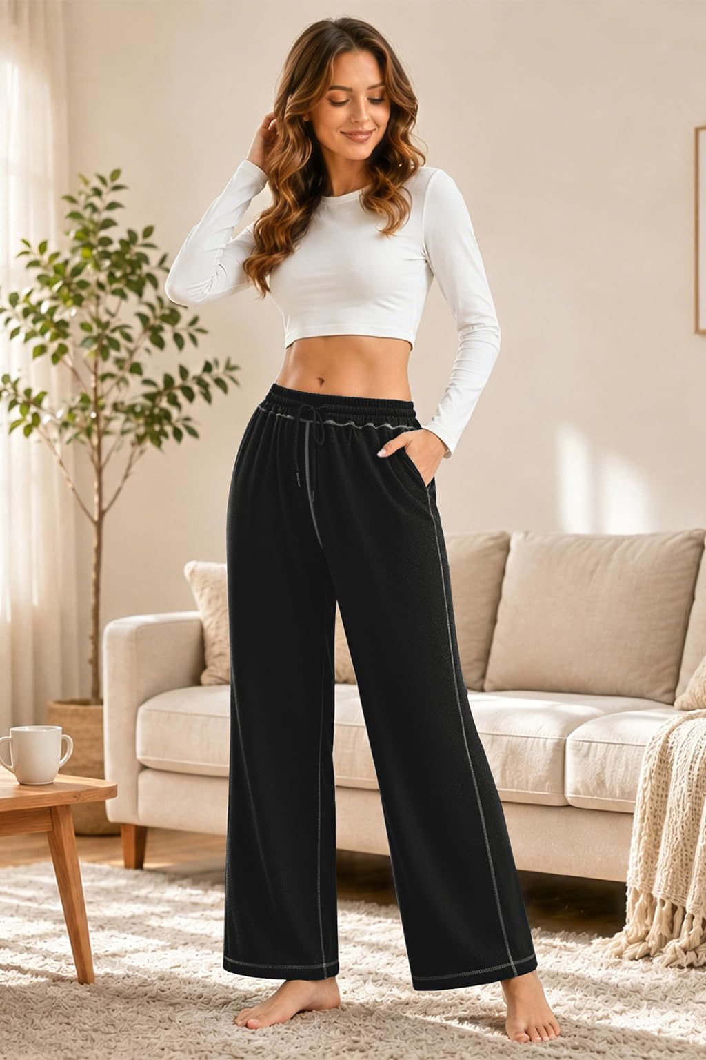 adorence Pantaloni Tuta Donna Larghi Sportivi Comodi, Jogging Donna Casual con Tasche, Vita Alta Regolabile con Coulisse