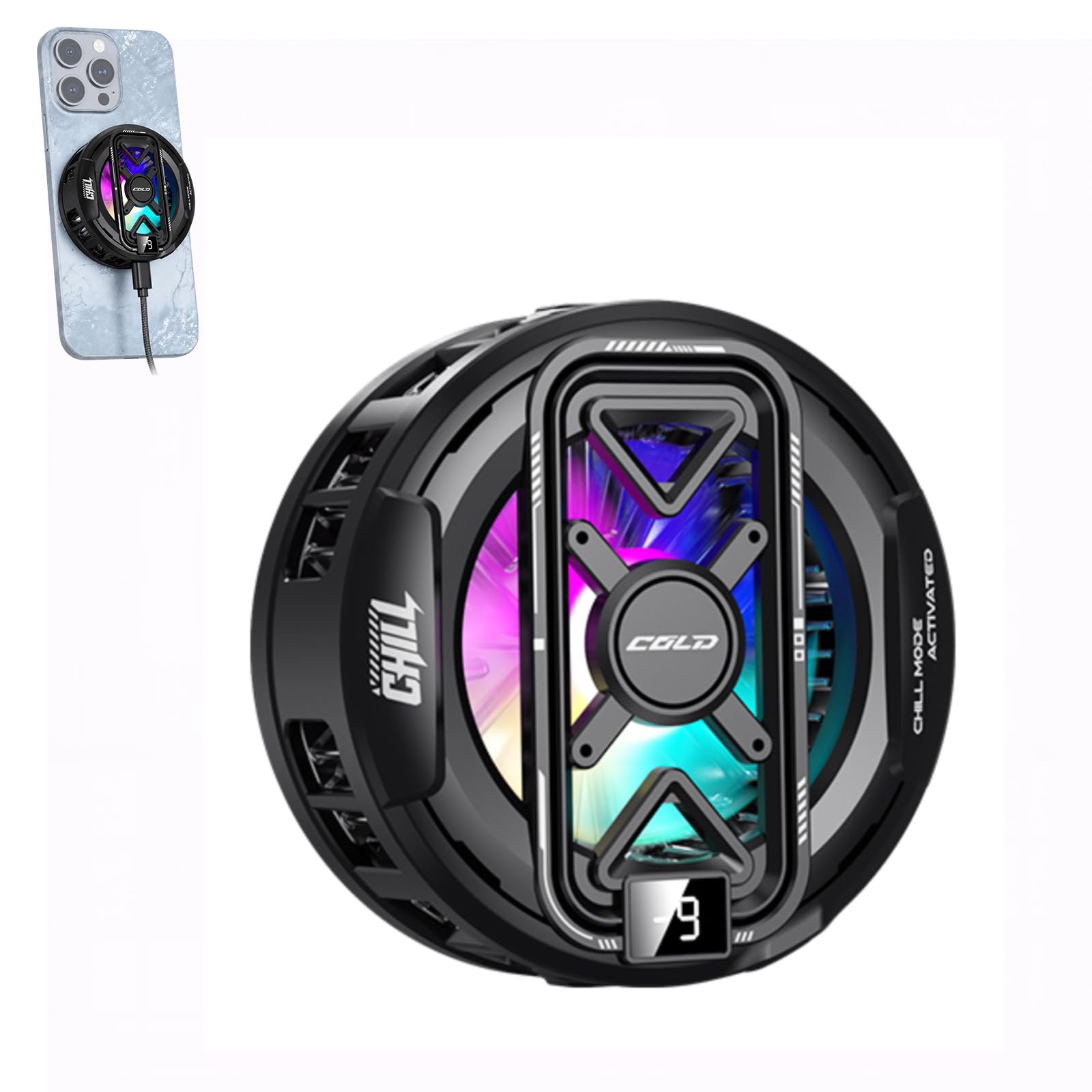 Raffreddamento USB per telefono, ventola di raffreddamento a semiconduttore per telefono, magnetica e a clip, grande piastra di raffreddamento, ventola regolabile a 3 marce, luce RGB commutabile