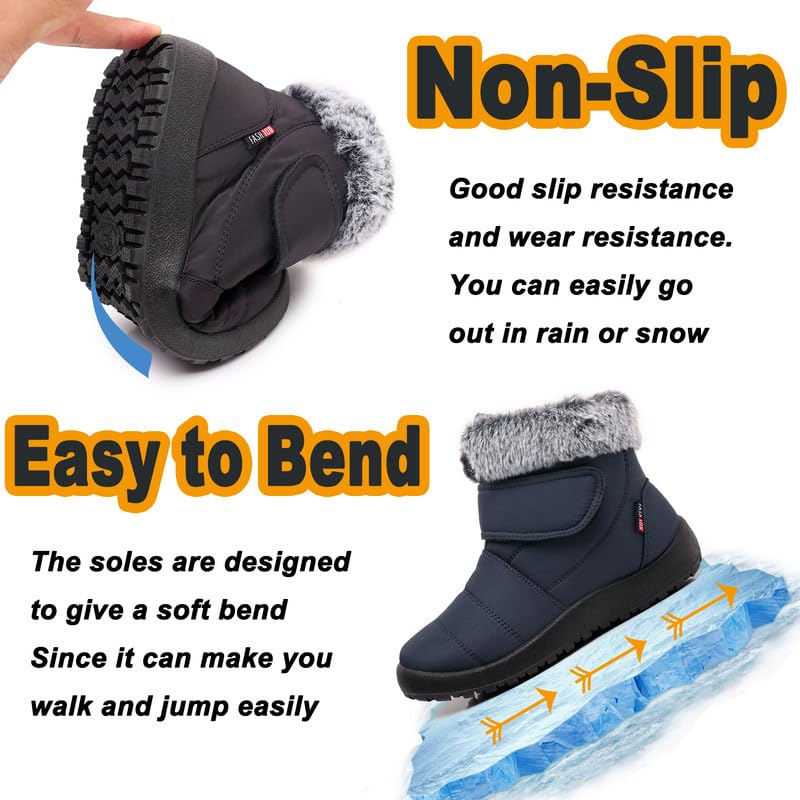 Bravover Women Snow Boots Winter Boots For Women Ladies Warm Shoes Fur Lined Winter Warm Snow Boots For Women Waterproof Anti-Slip Ankle Snow Boots Lightweight Outdoor