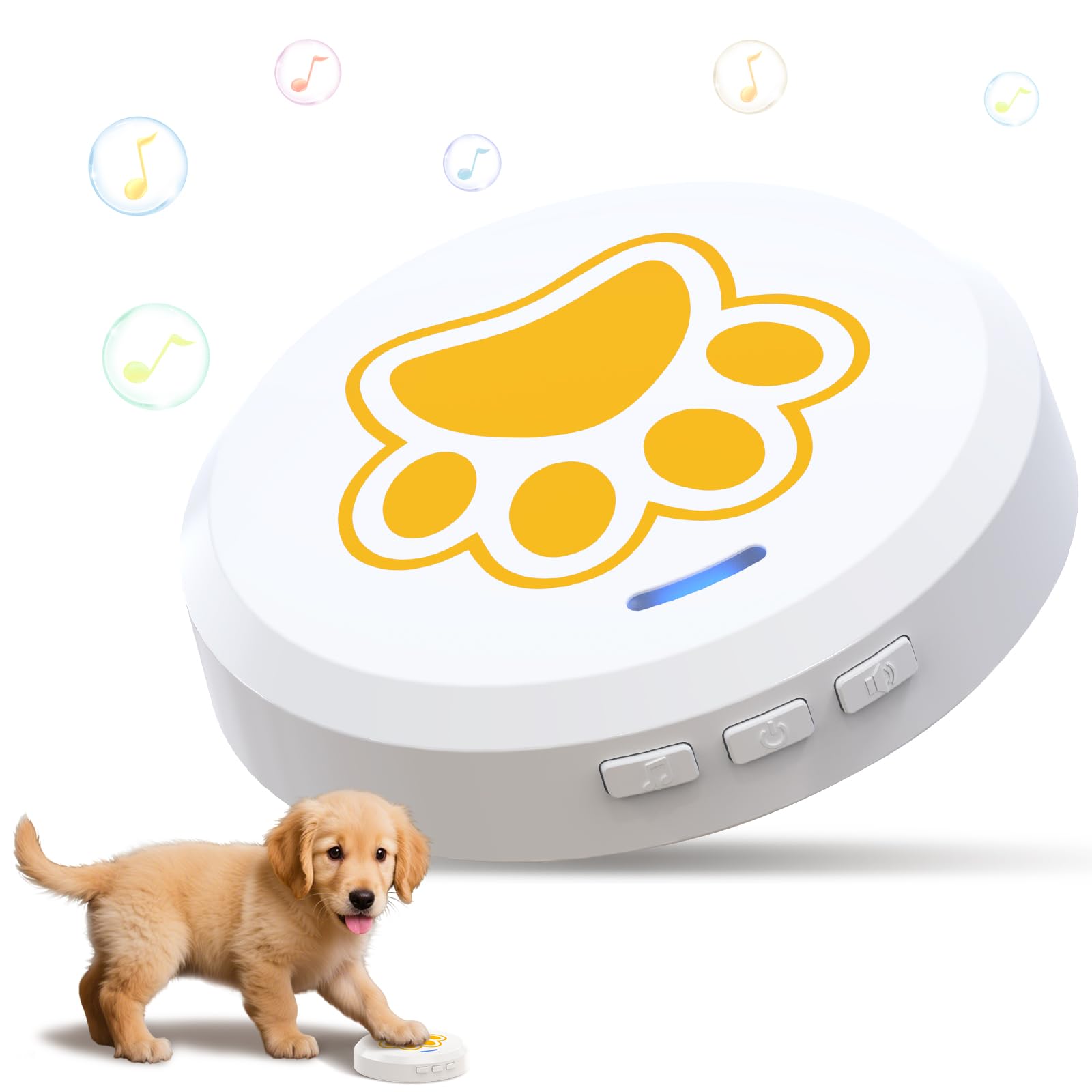 ChunHee Dog Doorbell Potty Training to Go Outside, 0-115dB Volume Adjustable Dog Training Bells for Door Instead of Barking/Waiting/Scratching (White-Yellow,1 Pack)