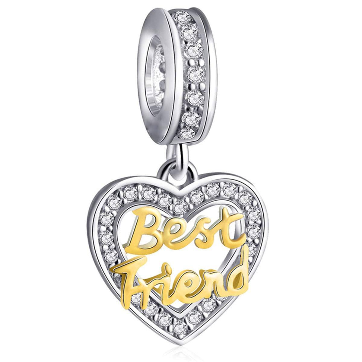 Best Friend Heart Bracelet Charms for Women - BFF Pendant Beads - fits Pandora Mothers Day Bracelets Necklaces, Gift for Birthday/Christmas/