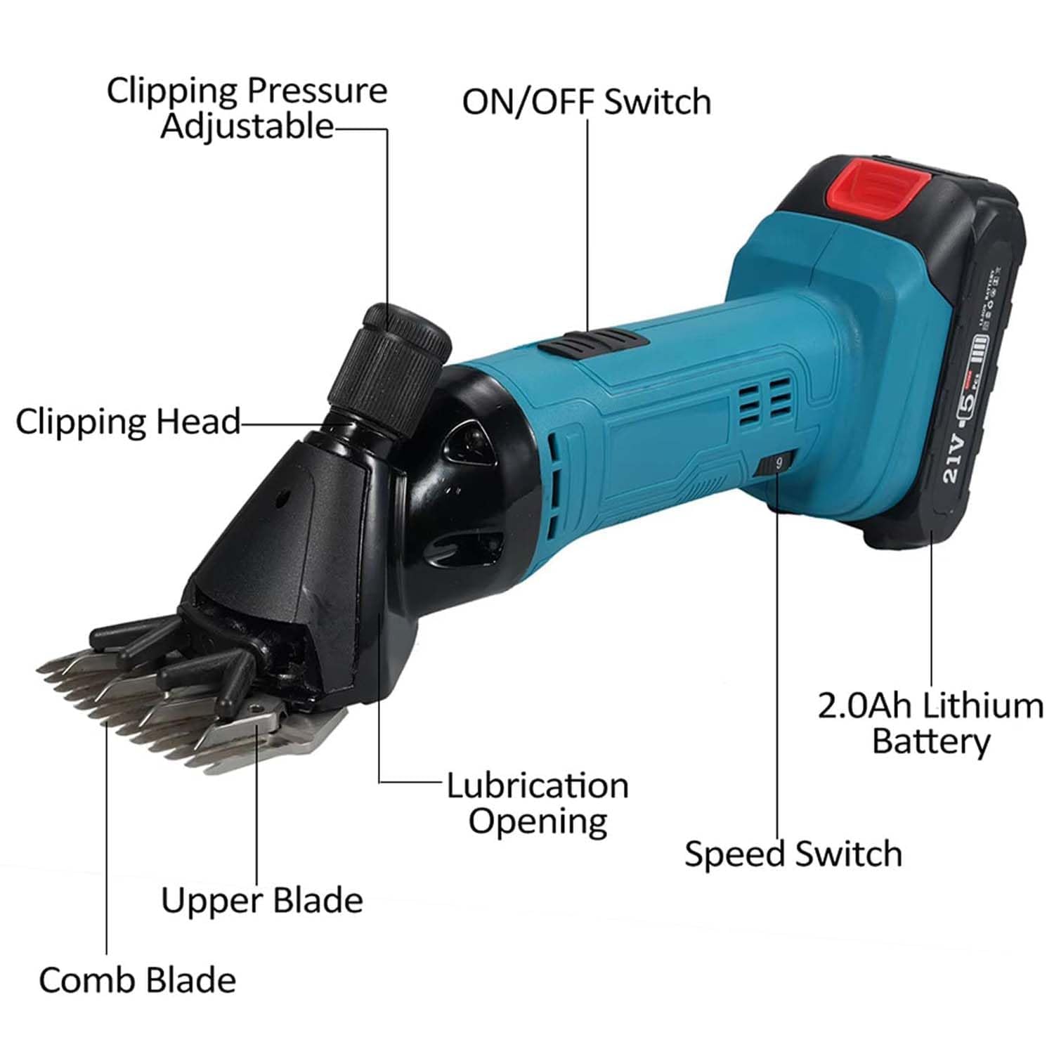 Tondeuse électrique sans Fil pour Moutons, 300 W, 2 Batteries, 6 Vitesses Réglables, Lame en Acier Inoxydable 9/13 Dents, pour Animaux à Poil épais Et Bovins 9-Tooth