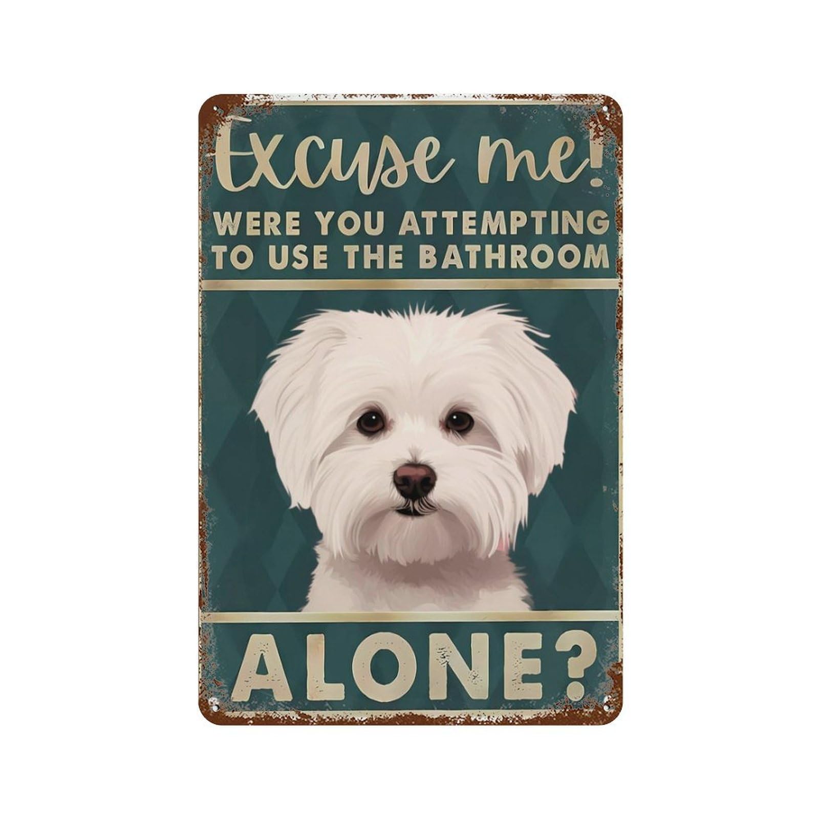 Preeklen Women's Tin Sign 232 Retro Tin Sign Vintage Maltese Dog Excuse Me Were You Attempting To Use The Bathroom Alone Retro Decor Sign For Home Kitchen Bar Man Cave Coffee Gift For Men Friends 8 X 12"