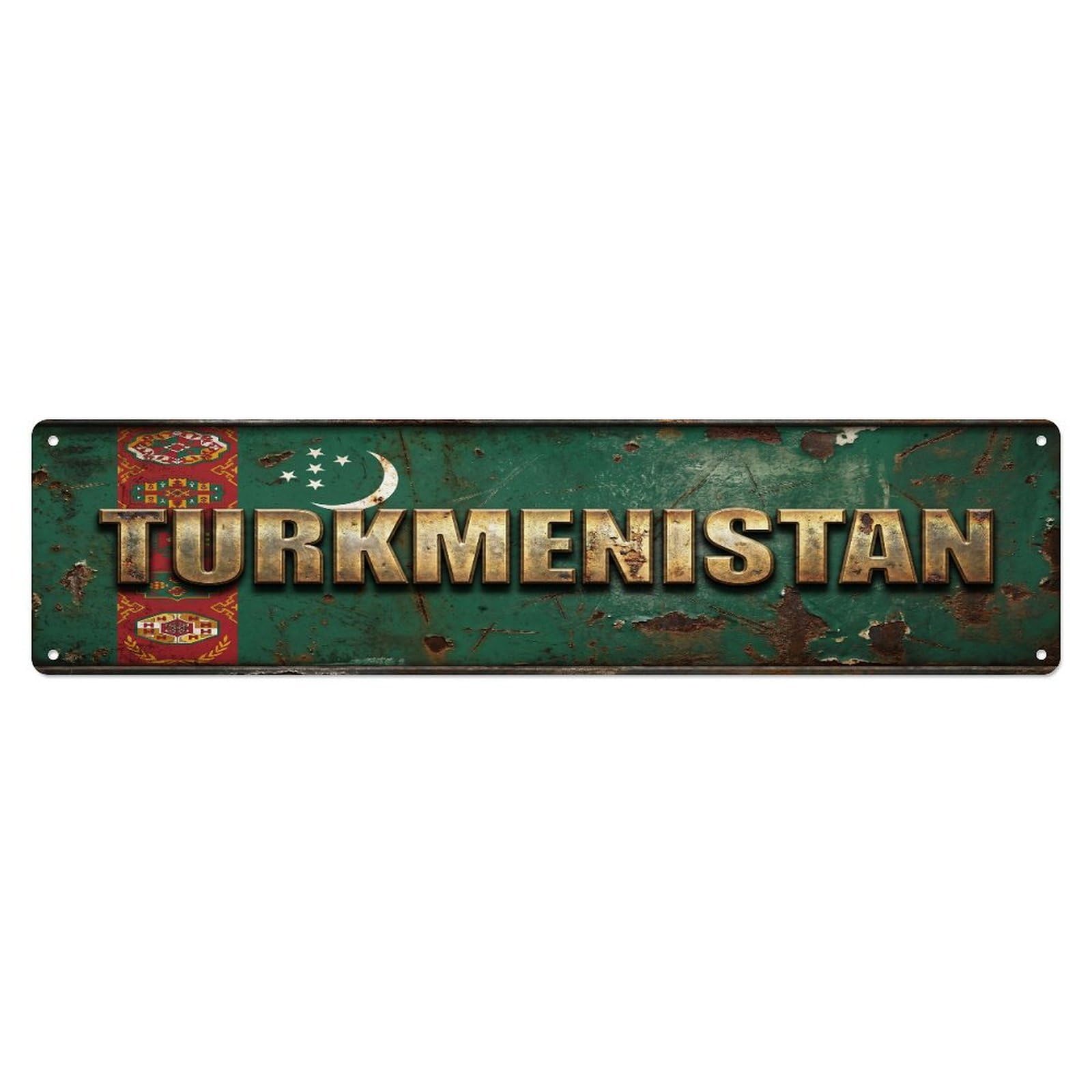 Xanthor Style Metal Tin Sign Vintage Turkmenistan Flag Pattern