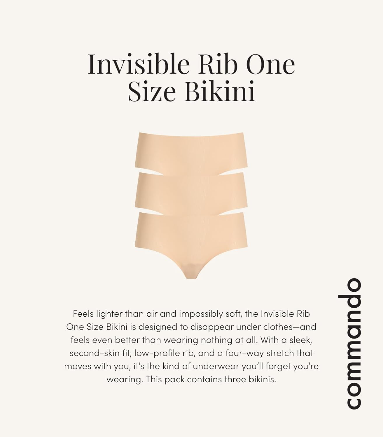 Commando Women's Invisible Rib One Size Bikini 3-Pack GP225, Beige - Image 4