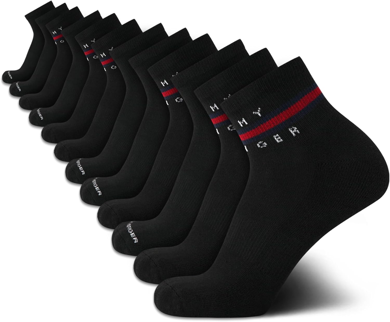 Tommy Hilfiger Mens Quarter Socks - 12 Pack Cotton Blend Athletic Performance Cushioned Ankle Socks for Men with Arch Support
