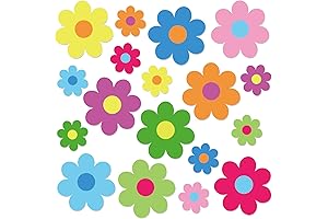 Whaline 54Pcs Flower Cut-Outs Bulletin Board Decor, Colorful Floral Cutouts for School Projects