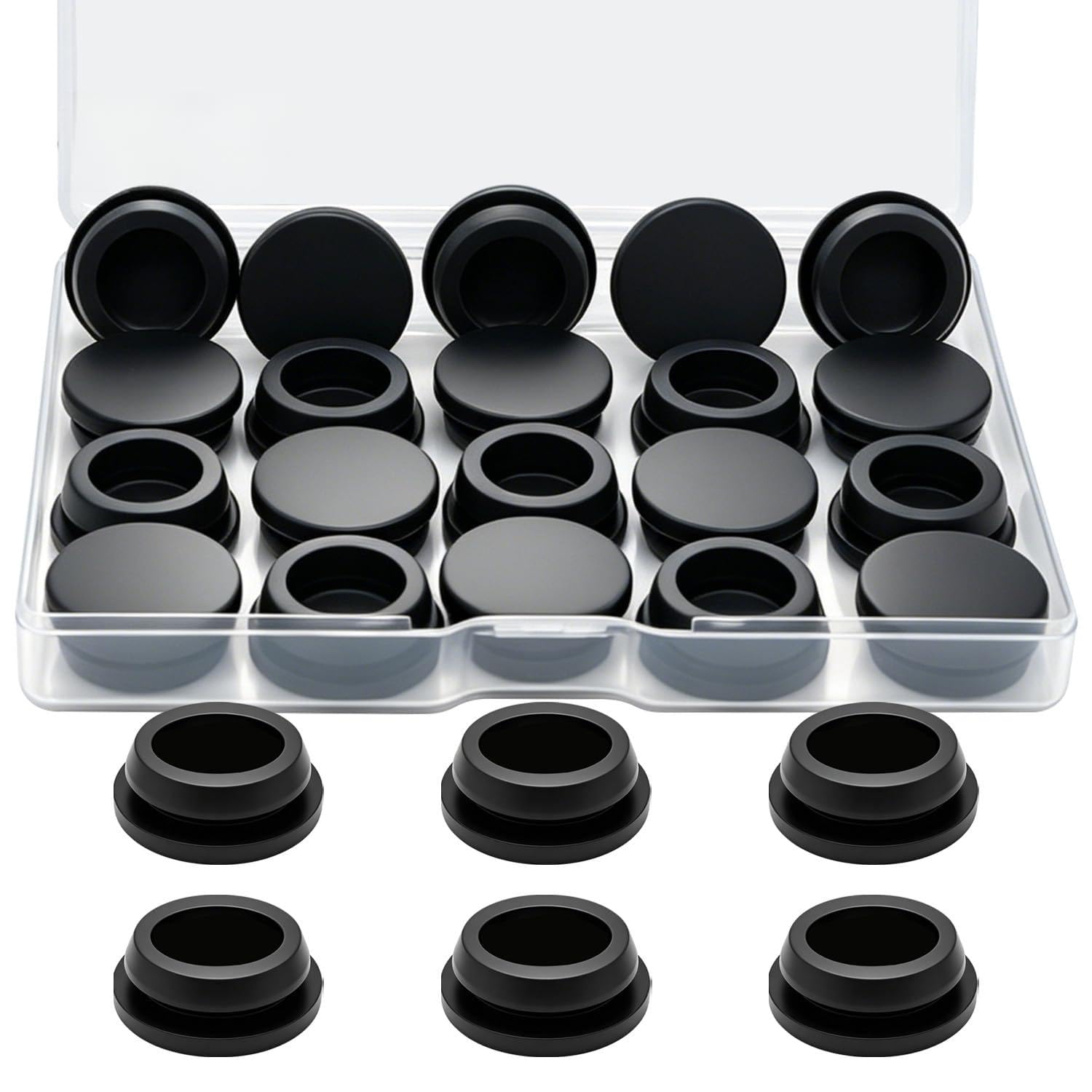20PCS 5/8inch Rubber Plug Black, 16mm Silicone Plugs Screw Hole Plugs DD044-16B