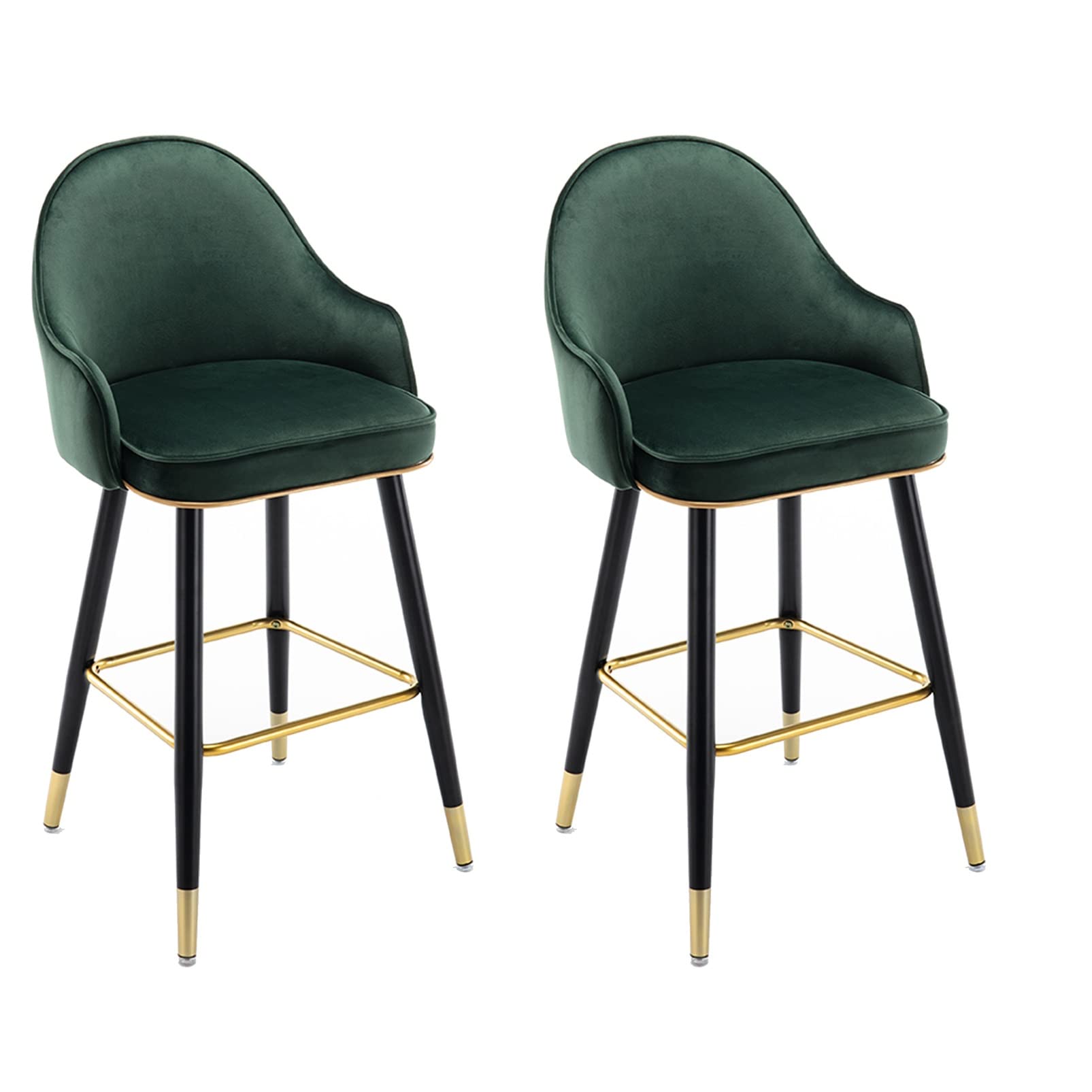 AYCDL Bar Stools Set of 2 Modern Velvet Barstools with Back and Footrest, Upholstered Counter Height Bar Chairs for Kitchen Counter Island,Velvet Green-65cm