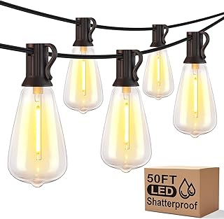 Outdoor String Lights, 50FT 2200K LED Patio Lights with 25+2 ST38 Shatterproof Vintage Bulbs, Retro Connectable Edison String Lights for Outdoor, Backyard, Balcony, Porch