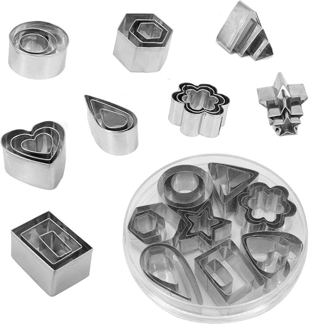 Cookie Cutters Set, 24 Pieces Mini Biscuit Cutters Stainless Steel Fondant DIY Baking Pastry Cutters