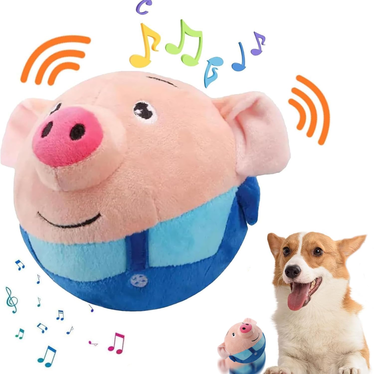 OTXKXBLP Active Moving Pet Plush Toy, Interactive Dog Toys Pet Bouncing Balls, USB Rechargeable Interactive Washable Cartoon Pig Plush Sound Electronic Dog Toy, Small Cute Squeaky Pig Dog Toy (Blue)