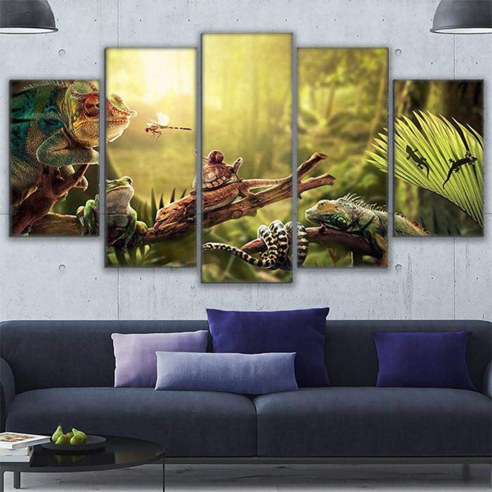 Impresiones sobre Lienzo JIE Do Art Lienzo Arte De La Pared Decoración para El Hogar Impresiones Cartel 5 Piezas Iguana Caracol Gecko Reptiles Serpiente Animal Fotos