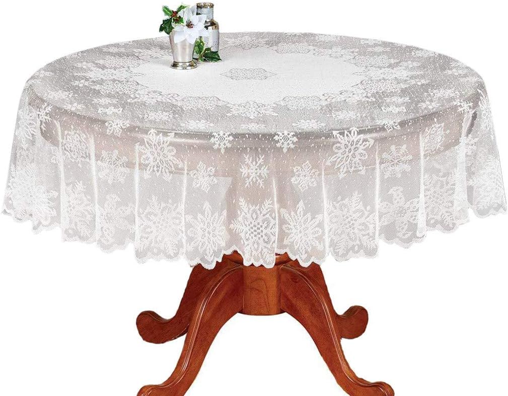 DoubleWood Christmas Tablecloth White Floral Lace Banquet Round Tablecloths for Holiday Festival Party Home Decorations Table Covers for Kitchen Tables